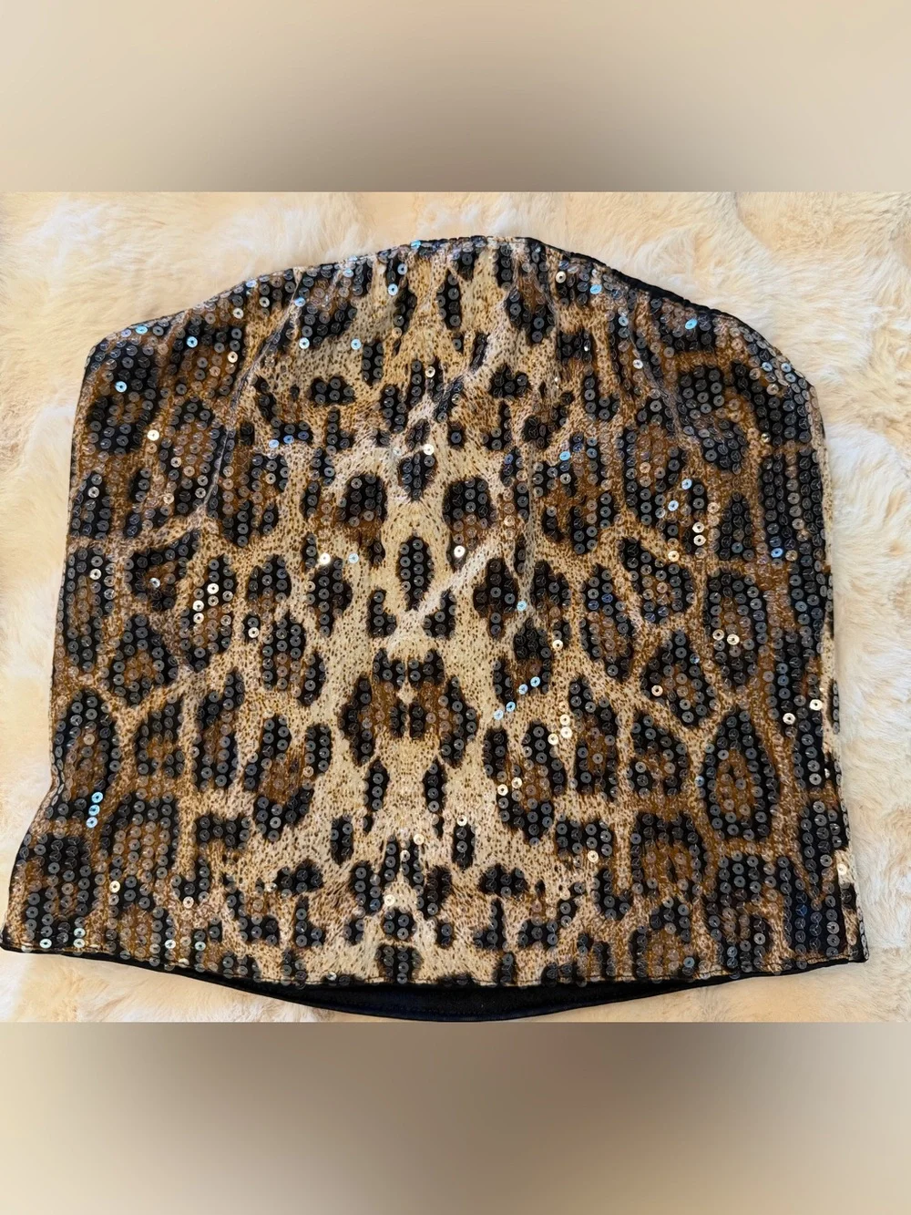 Leopard Sequin Strapless Tube Top Bandeau Going Out Y2K Size M